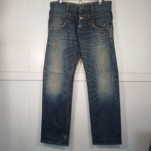Edwin 414 XVS Jeans Mens 34 Tall (36x34) Blue Straight Leg Contrast Stitch